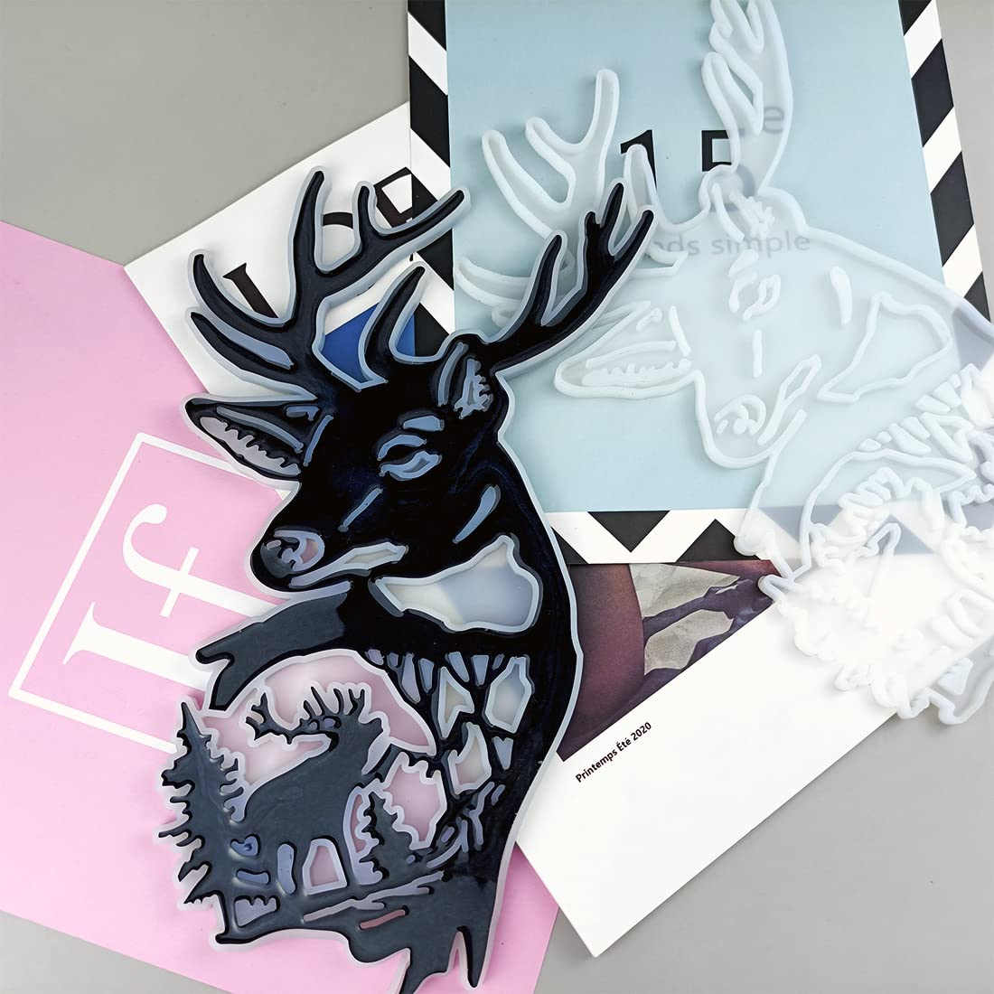 Deer Wall Decor Resin Silicone Mold, Deer Antlers Head Epoxy Casting Mold for Wall Hanging Mount Decor, DIY Door Wall Art Home Party Unique MUFUN