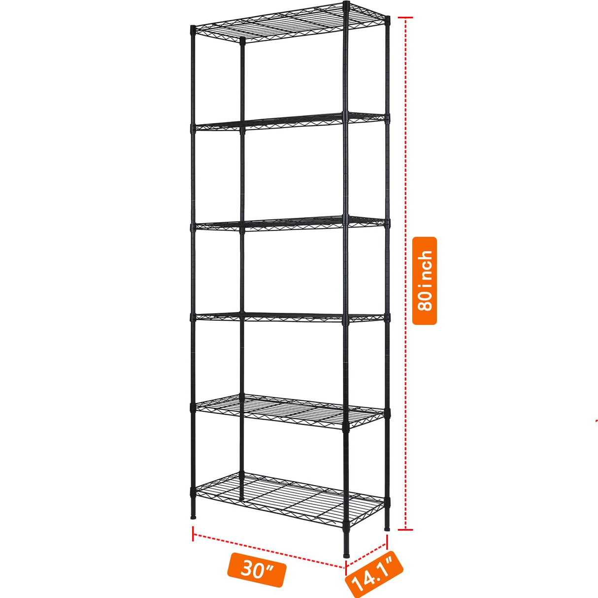 REGILLER 6-Wire Shelving Metal Storage Rack Adjustable Shelves,Standing Storage Shelf Units for Laundry Bathroom Kitchen Pantry Closet (Black,30L x REGILLER