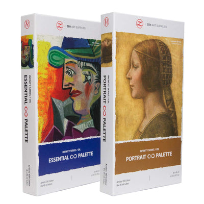 ZenART Non-Toxic Oil Paint Set for Professional Artists - 2 x 8 x 45ml Tubes - Bundle of Portrait, and Essential Palette of Eco-friendly Paint with