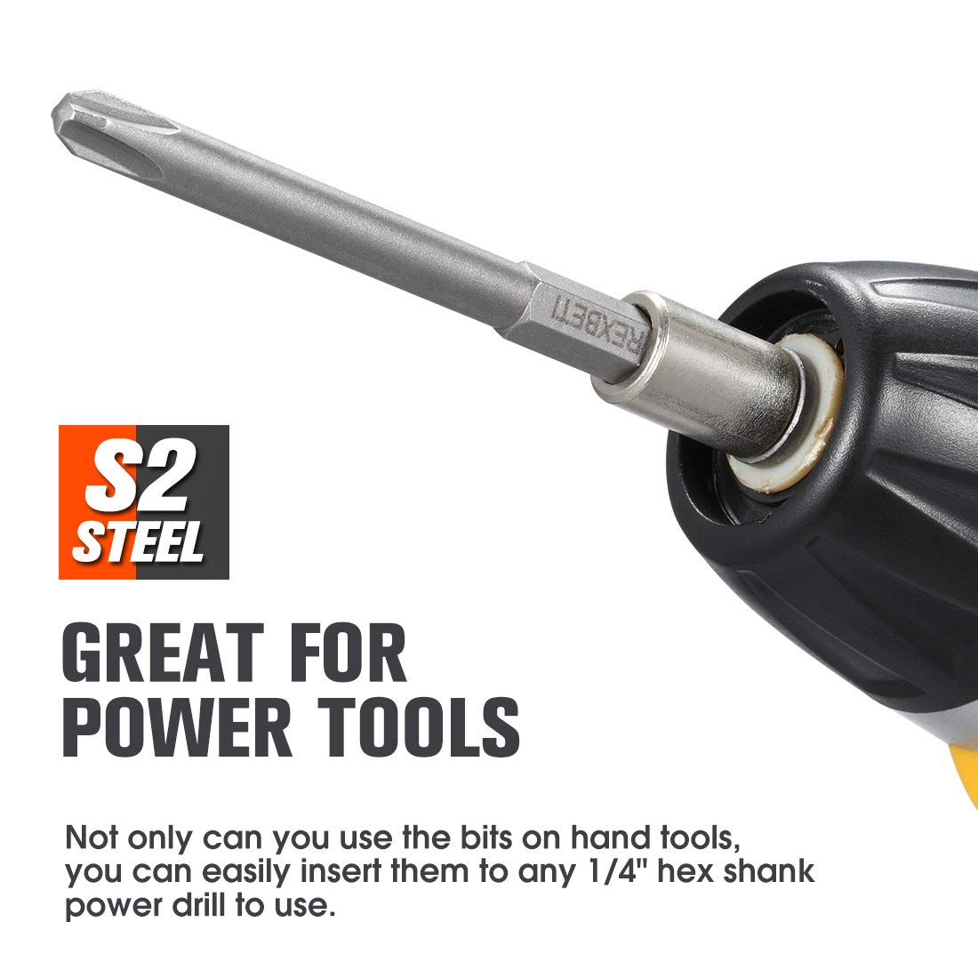 REXBETI 12 Piece Slotted Phillips Screwdriver Bit Set, 1/4 Inch Hex Shank S2 Steel Magnetic 3 Inch Long Drill Bits (Slotted Set) REXBETI