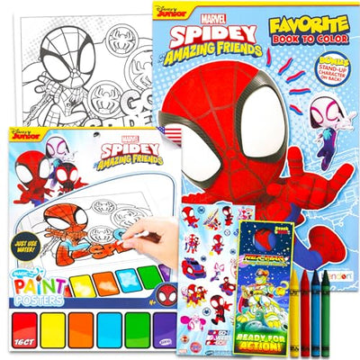 Spidey and His Amazing Friends Coloring Books for Kids - Spidey Coloring Art Set Bundle Includes 2 Coloring Books with Activities, Games, Crayons,