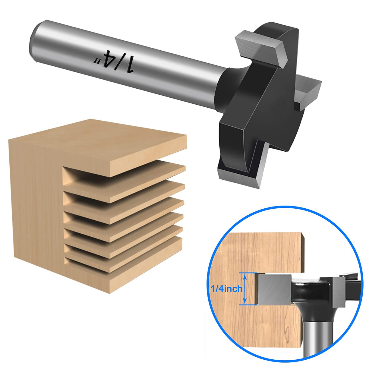 CNC Spoilboard Surfacing Router Bits, 1/4“ Shank 1” Cutting Diameter Dado and Planer Router Bits Spoilboard Cutter with Removable Inserts, Carbide DKIBBITH