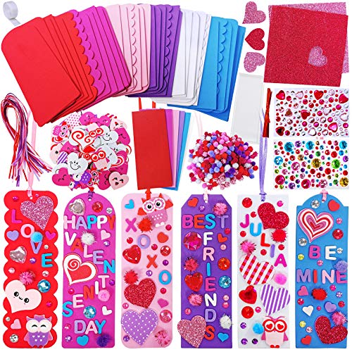 36 Sets Valentine Decorations DIY Bookmarks Valentine Craft Kit Blank Foam Bookmarks with Assorted Smile Face Hearts Owl Alphabets Stickers for Kids Winlyn