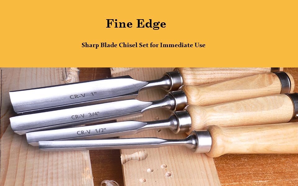 ATOPLEE 4 Piece Wood Chisel Set for Woodworking, Professional Wood Chisel Tool Carpenter Gouge CR-V Steel Semi-Circular Edge Sharp Blade ATOPLEE