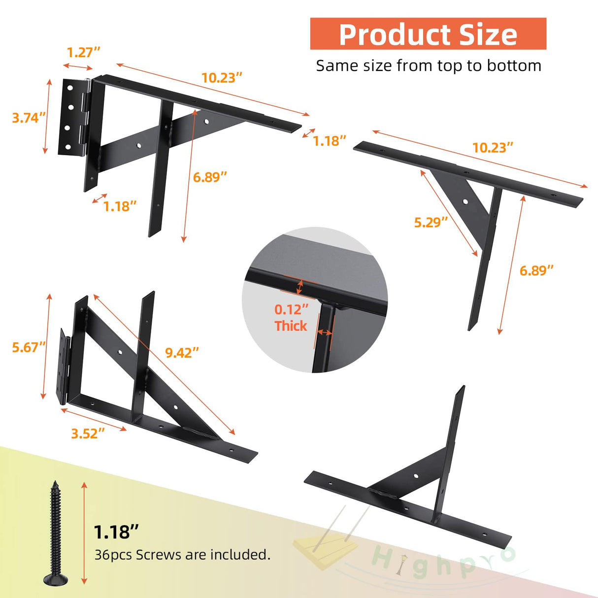 Gate Corner Brace Bracket Gate Kit for Wooden Fence Gate Hinges No Sag Frame Kit for Shed Doors, Driveway Gates, Corral Gates, Wood Windows (Black) Highpro