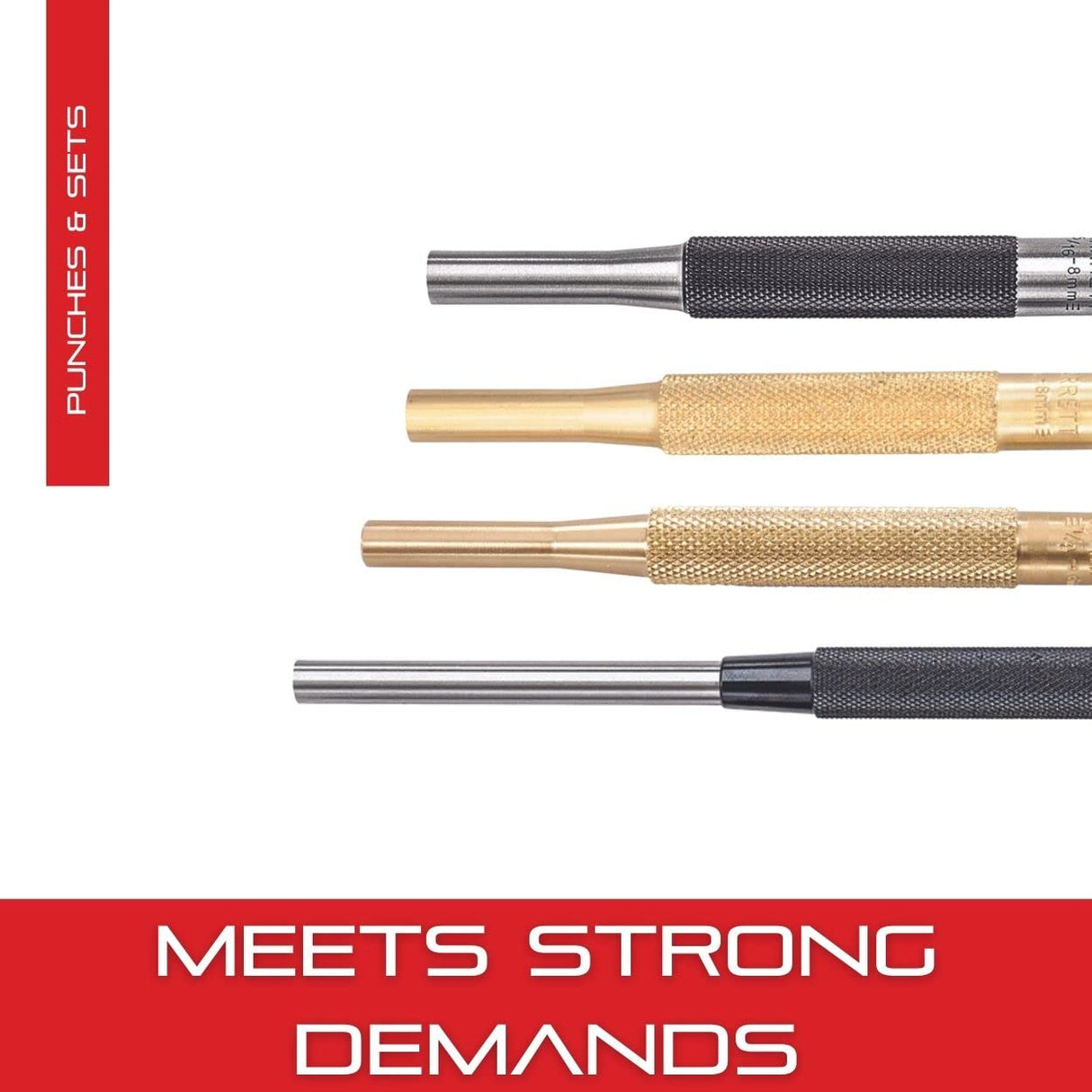 Starrett Steel Center Punch with Square Shank and Knurled Finger Grip - Hardened and Tempered, 4-1/4" Length, 5/32" Diameter Tapered Point, 3/8" Starrett