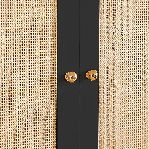 LEVNARY Large Armoire Wardrobe Closet with 3 Doors, Rattan Wardrobe Cabinet with Hanging Rail for Clothes, Freestanding Wooden Closet for Bedroom, LEVNARY