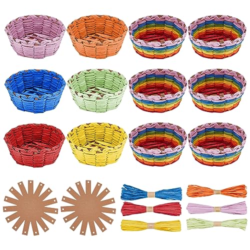 FREEBLOSS 12 Set Basket Making Kit Creative Raffia Basket with Instruction Basket Weaving Supplies for Adults Creative Woven Bowl Kits for Craft FREEBLOSS
