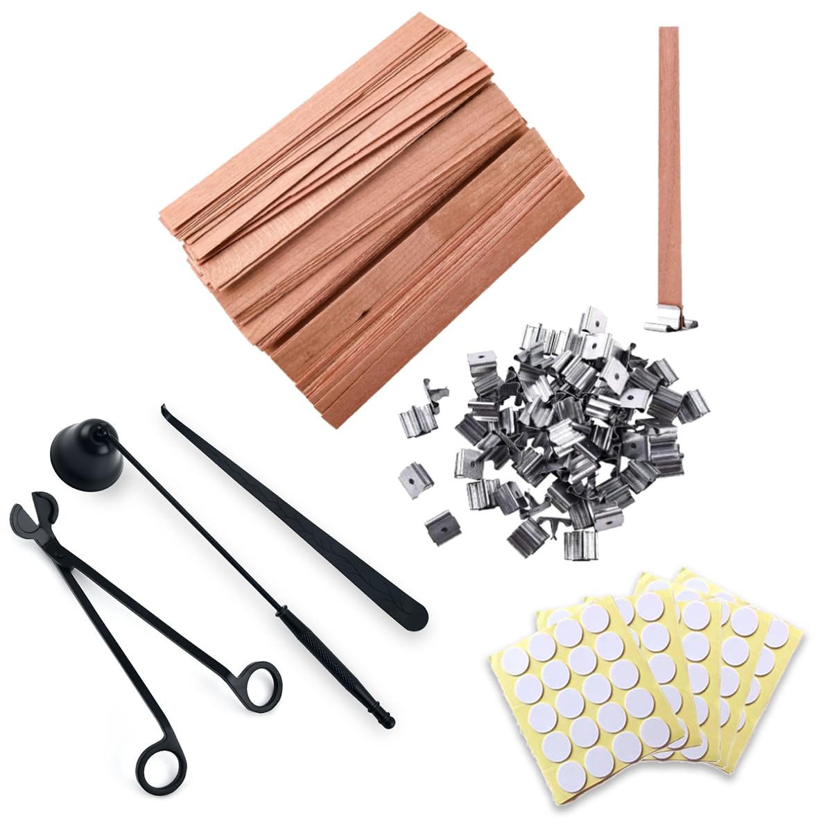 XBTEBBWL 100Pcs 5.1 X 0.5 Inch Wooden Candle Wicks,Candle Trimmer Set and Smokeless Candle Wicks with Iron Stand for DIY Candle Making XBTEBBWL