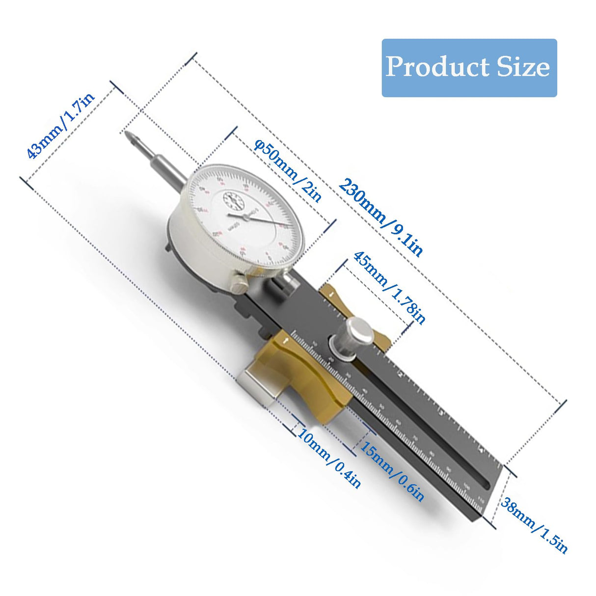 Table Saw Miter Gauge - Table Saw Dial Indicator Gauge, Precision Dial Indicator Table Saw Basic Kit for Aligning and Calibrating Work Shop Machinery Hesderty