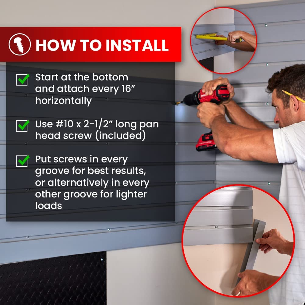 Slatwall Panel Garage Wall Organizer: Heavy Duty Wall Mounted PVC Wall Rack, Interlocking Slat Wall Paneling for Garage Wall Storage, Slatwall Board, DLDIRECT