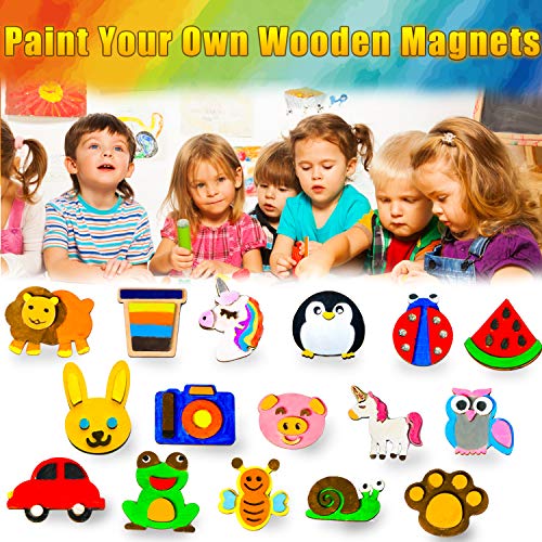 YOFUN Paint Your Own Wooden Magnet - Wood Painting Craft Kit and Art Set for Kids, Art and Craft Supplies Party Favors for Boys Girls Age 4 5 6 7 8, Y YOFUN