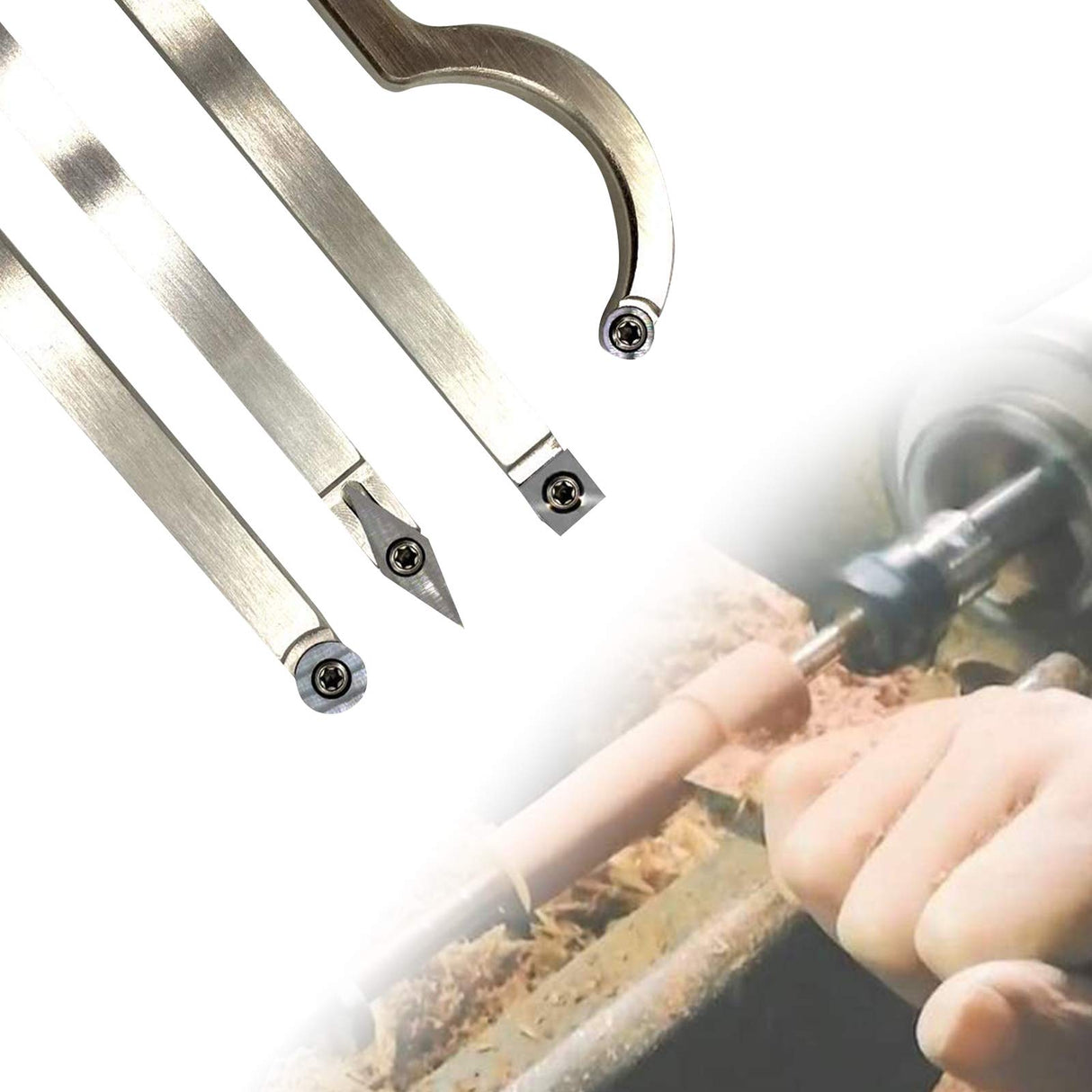 Carbide Wood Lathe Tools, Woodturning Tools Wood Lathe Turning Tool Set, with Round/Square/Diamond Insert and Interchangeable Aluminum Alloy Grip CDIYTOOL