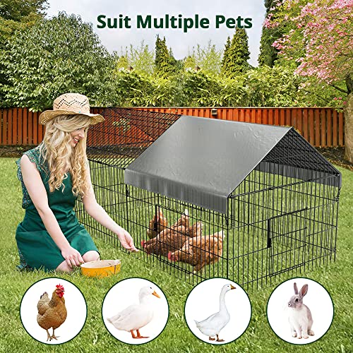 PawGiant Chicken Coop 86"×40" Chicken Run Pen for Yard with Cover Outdoor Metal Portable Chicken Tractor Cage Enclosure Crate Outside for Small PawGiant