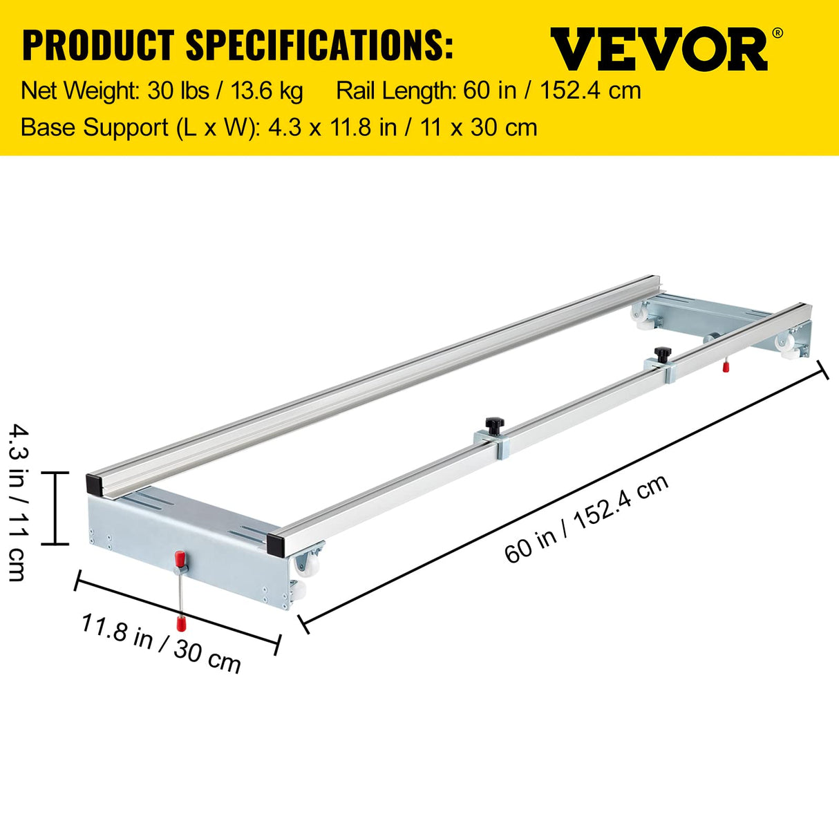 VEVOR Router Sled, 60 inches / 152.4cm Width, Slab Guide Jig for Woodworking with Locking Function, Portable and Easy to Adjust, Trimming Planing VEVOR
