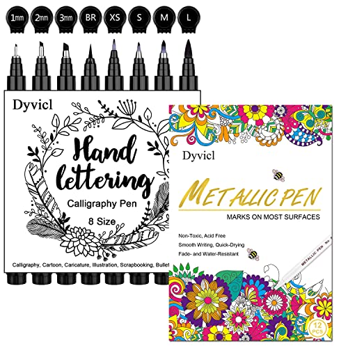 Dyvicl Metallic Marker Pens - 12 Colors Hard Fine Tip Metallic Markers and Hand Lettering Pens Dyvicl