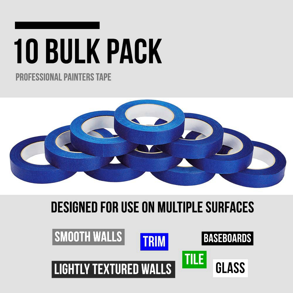 Lichamp 10-Piece Blue Painters Tape 1 inch, Blue Masking Tape Bulk Multi Pack, 1 inch x 55 Yards x 10 Rolls (550 Total Yards) Lichamp