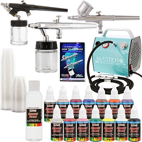 Master Airbrush Professional Airbrush Kit with Compressor, Air Hose and 12 Color US Art Supply Airbrush Paint Set with Cleaner & Paint Reducer Master Airbrush