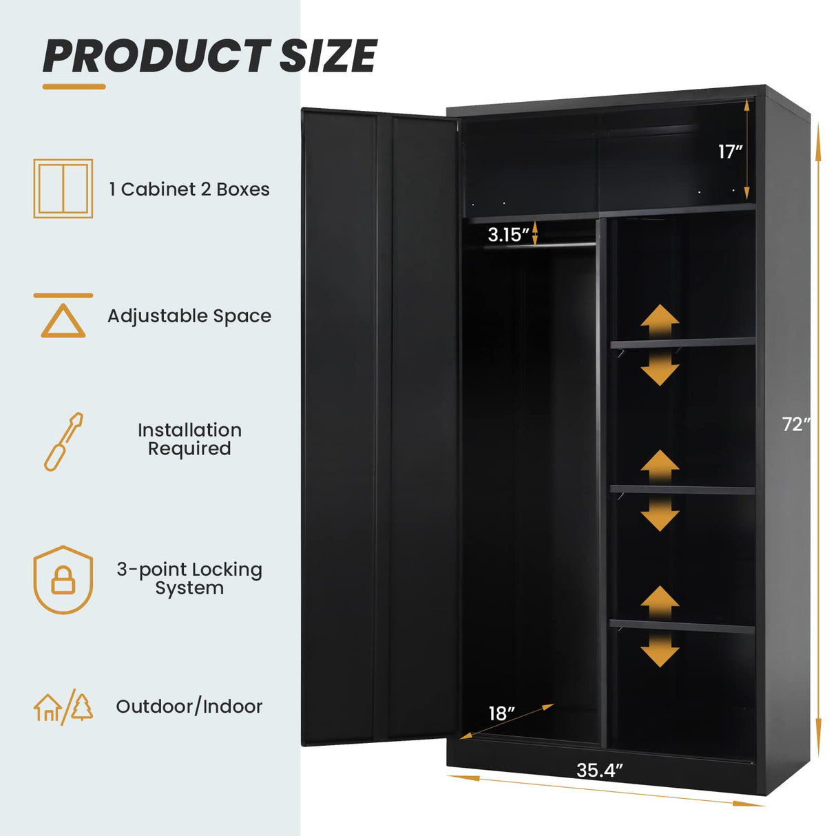 INTERGREAT Metal Storage Cabinet, 72" Armoire Wardrobe Closet with Lock Doors and Adjustable Shelves, Locking Storage Cabinet with Hanging Rods for INTERGREAT