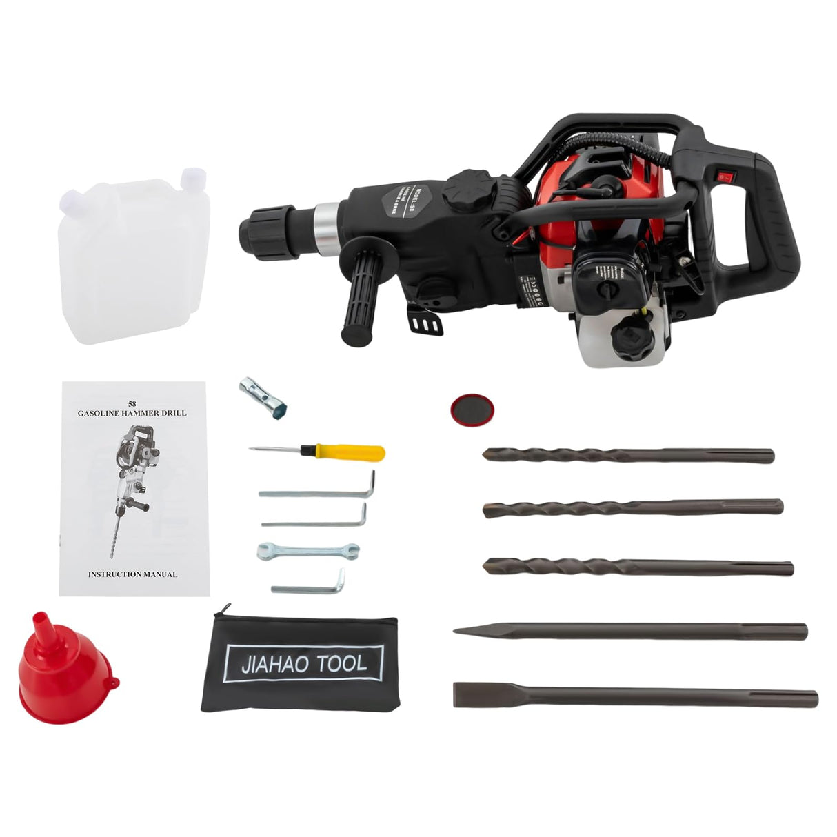 DCEHKR 32.7CC Jack Demolition Hammer 1200W 2-Stroke Gas Powered Jack Hammer with Single Cylinder and Air Cooling, Hammer Drill with 3 x Drills, 1 x DCEHKR