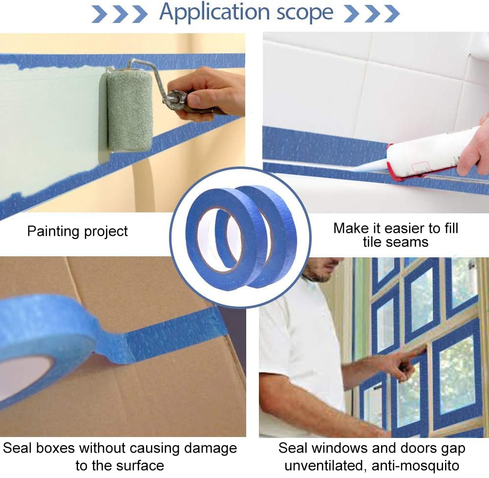 KICNIC Blue Painter's Tape 3 Rolls, Multi Surface Masking Tape 0.7" x 60 Yard, 180 Yard in Total, Painting and Decoration Supplies, Indoor/Outdoor KICNIC