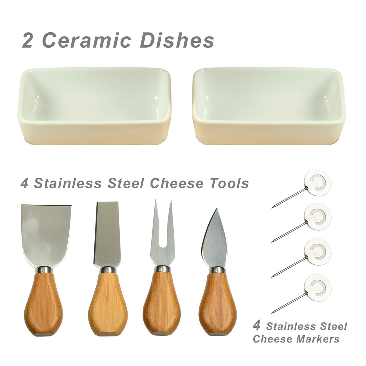 Custom Personalized Engraved Bamboo Cheese/Charcuterie Cutting Board with Ceramic Bowls, Cheese Tools & Cheese Markers-Designed & Quality Checked in Picnic at Ascot