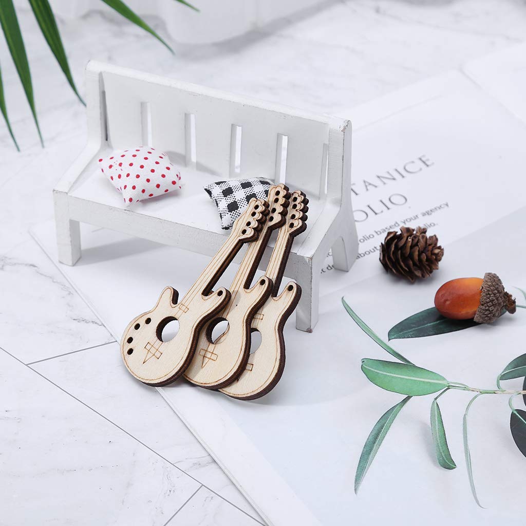 BUZHI 10pcs Guitar Shaped Wooden Embellishments,Wooden Cutouts Wood Ornament Natural Wood Pieces for Wedding, Christmas, Home Decoration BUZHI
