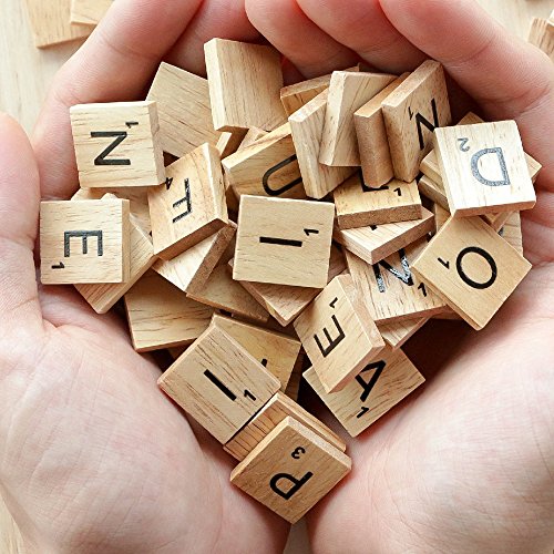 QMET 500 Wood Letter Tiles,Scrabble Letters for Crafts - DIY Wood Gift Decoration - Making Alphabet Coasters and Scrabble Crossword Game QMET