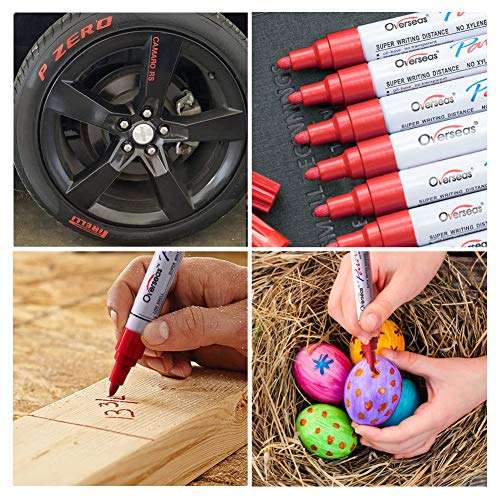 Red Paint Markers Pens - Single color 6 Pack Permanent Oil Based Paint Pen, Medium Tip, Quick Dry and Waterproof Marker for Rock, Wood, Fabric, Overseas