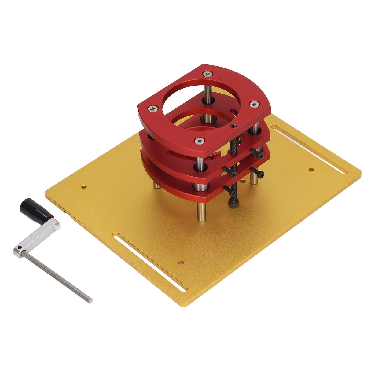 Acogedor Router Lift Kit, Metal Router Lift System with Router Table Insert Plate, 4 Jaw Clamping, Router Lift Base Accessories (Gold) Acogedor