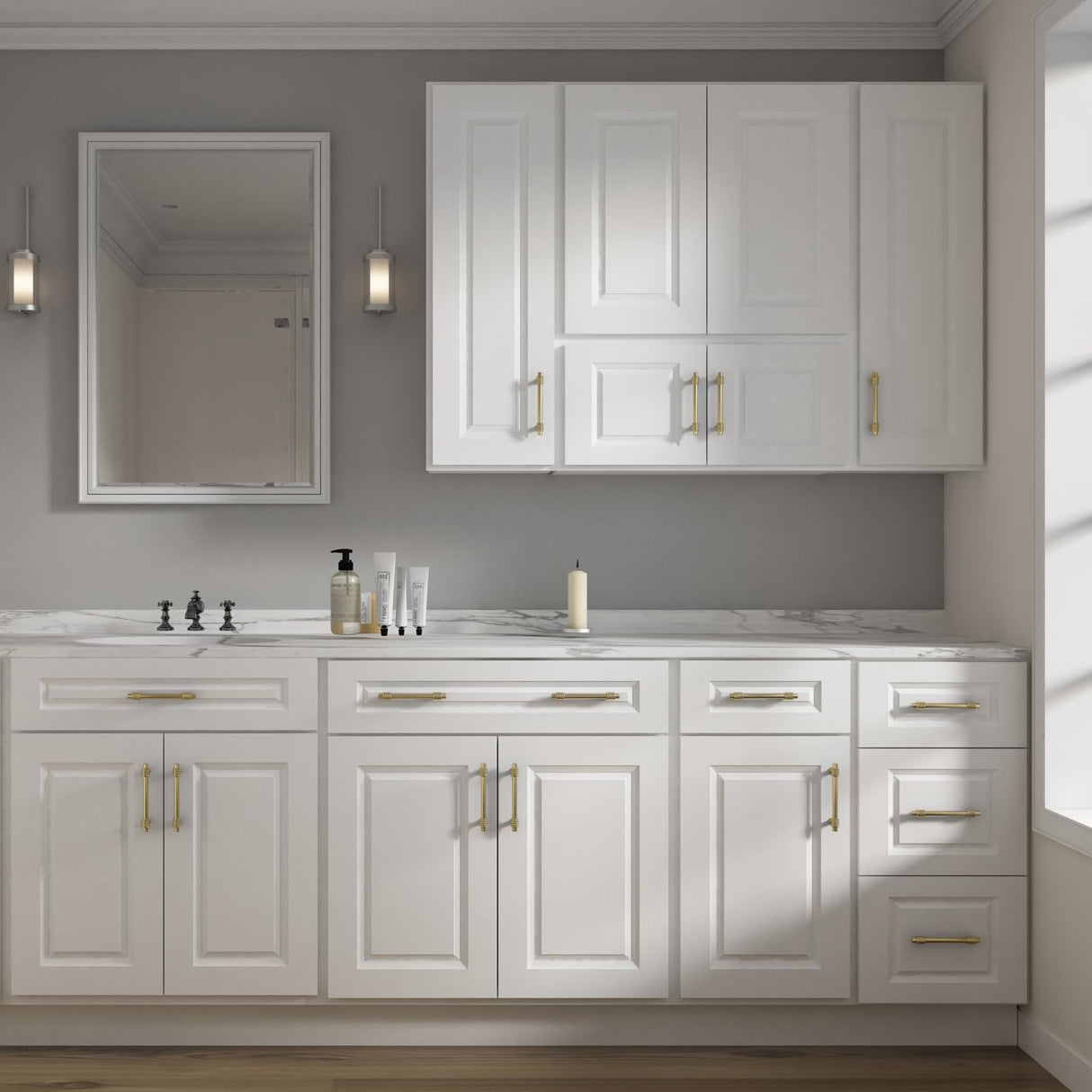 ROOMTEC Wood Wall-Mounted Cabinet,Bathroom Medicine Cabinet with Adjustable Shelves and 2 Soft-Close Doors,Laundry Storage Cabinet for ROOMTEC