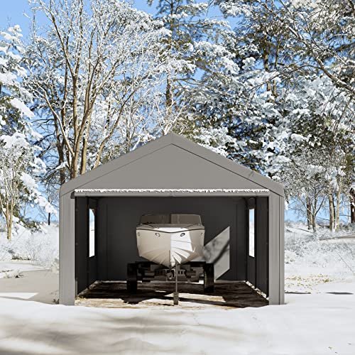 Gardesol Carport, 12'x20' Extra Large Heavy Duty Carport with Roll-up Ventilated Windows, Portable Garage with Removable Sidewalls & Doors for Car, Gardesol