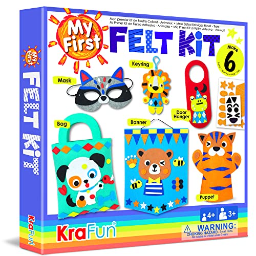 KRAFUN My First Felt Kit Animal Craft Kit for Kids and Toddlers, Boys and Girls Age 3-8 Years Old, Include 6 DIY Handmade Arts and Crafts Projects, KRAFUN