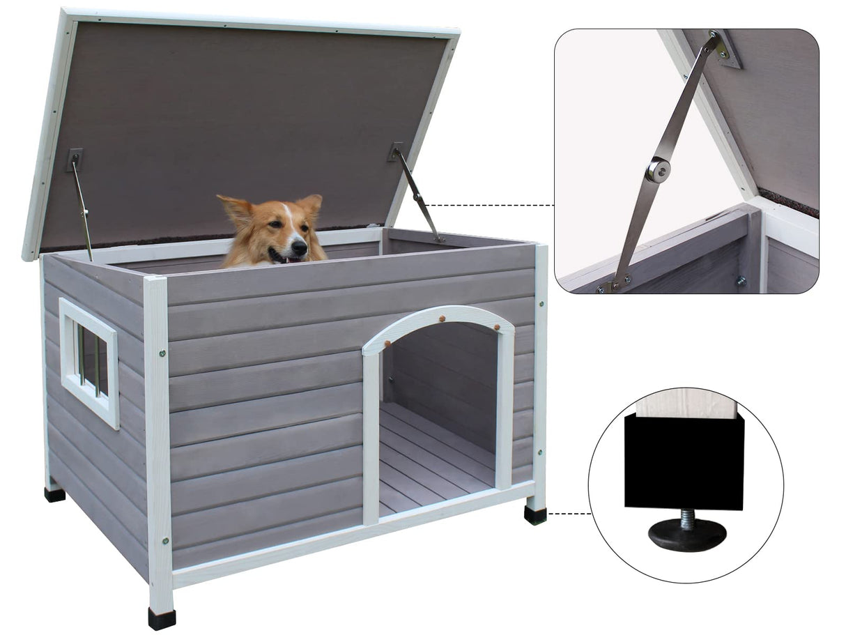 33.4" Wood Dog Houses Outdoor, Weatherproof Dog Houses Outside with Door Cute Wooden Rockever