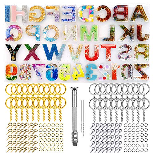 244Pcs Alphabet Silicone Resin Casting Molds Kit, Reversed Letters & Numbers Epoxy Casting Molds with Pin Vise Set for DIY Making Keychain/House Nupinta