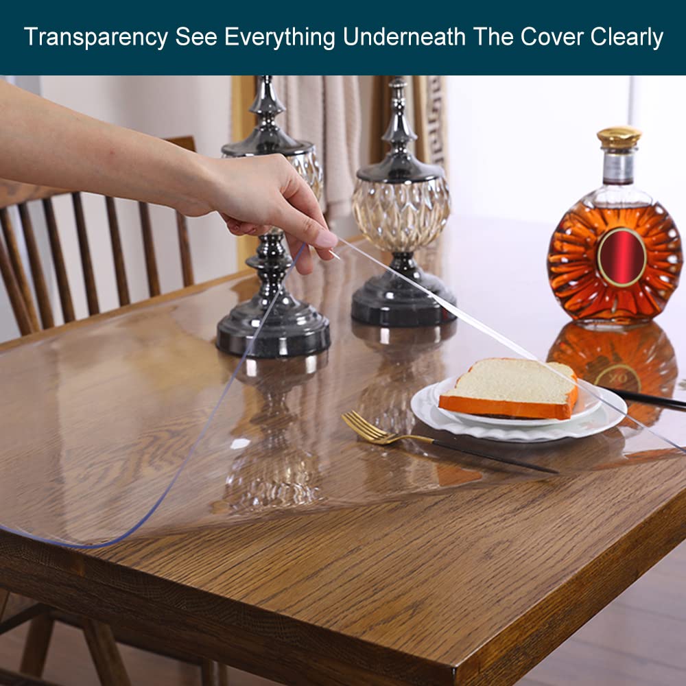 24x72 Inches Clear Plastic Dining Room Table Protector Desk Cover Wooden Furniture Topper Transparent Tablecloth Wipeable Vinyl PVC Waterproof for Wadrac