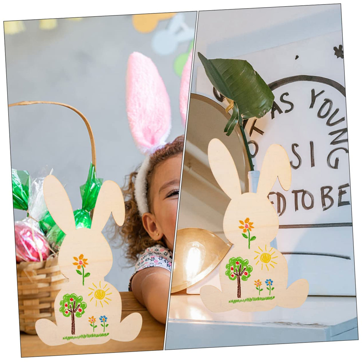 KOMBIUDA 6pcs Rabbit Shaped Wood Chips Graffiti Wooden Slices Wood Cutouts Easter Unfinished Wood Easter Bunny Cutouts unpainted Easter Cutouts Wood KOMBIUDA