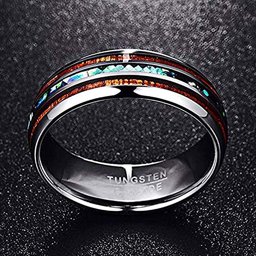 Vakki Abalone Shell Tungsten Rings for Men Women 8mm Hawaiian Wood Wedding Bands Size 14 Vakki