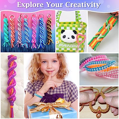 cridoz Lanyard String Kit, Boondoggle String with 25 Rolls Plastic Lacing Cord and 50Pcs Keychain Lanyard Accessories, Gimp String Lanyard Weaving cridoz