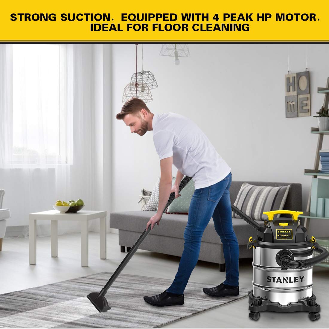 Stanley SL18116 Wet/Dry Vacuum, 6 Gallon, 4 Horsepower, Stainless Steel Tank, 4.0 HP, Silver+yellow Stanley