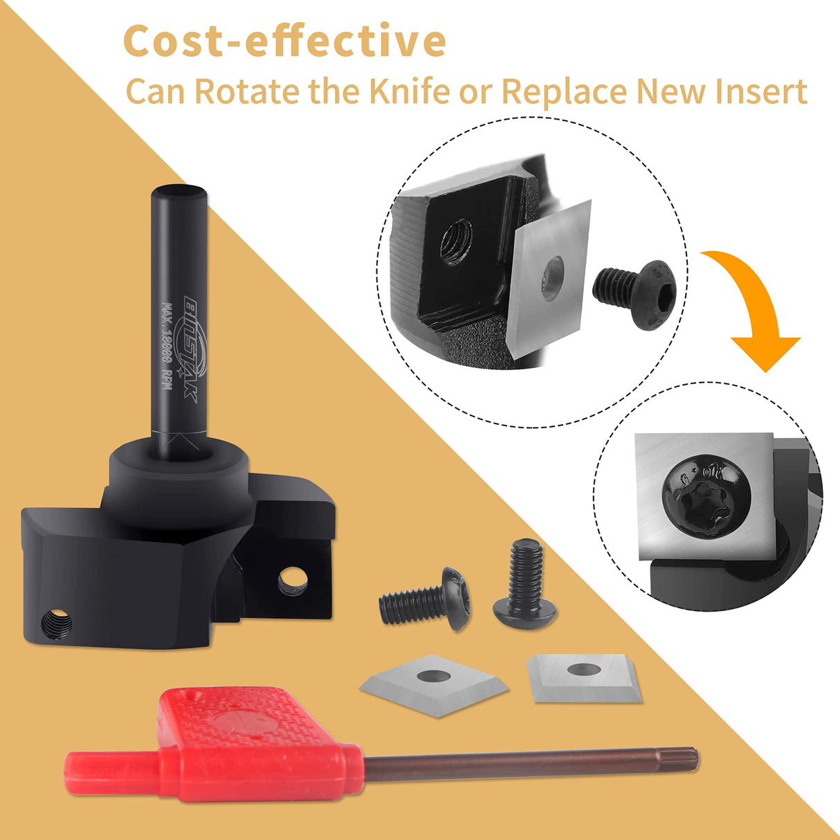 CNC Spoilboard Surfacing Router Bit, 1/4" Shank 1-1/2" Cutting Diameter, Carbide Insert Slab Flattening Router Bits Planing Bit Wood Planer Bit BINSTAK