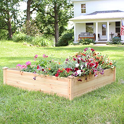 Sunnydaze 48-Inch Square Wood Raised Garden Bed - Outdoor Elevated Planter Box for Flower, Vegetable, and Herb Gardening Sunnydaze