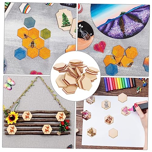 VILLCASE 50PC Wooden Hexagon Block DIY Crafts Decorations Wood chip Ornaments Wooden Hexagon Slices Unfinished Wood Hexagon Unfinished Wood Shape VILLCASE