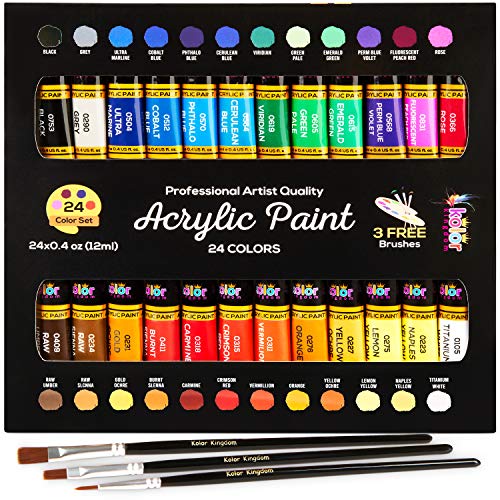 Acrylic Paint Set 24 Colors (0.41 oz, 12 ml) Paint Kit For Artists & Beginners Craft Paints for Paper,Canvas,Rock Painting,Wood,Ceramic & Fabric KOLOR KINGDOM