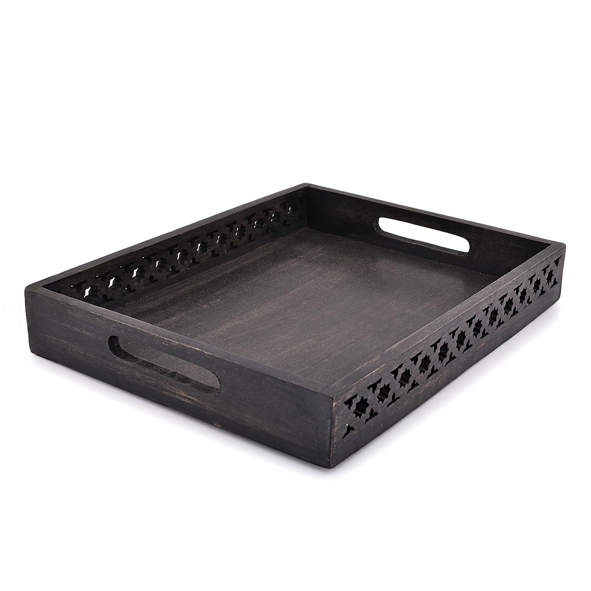 Samhita Serving Trays Mango Wood Rectangular Serving Tray, Wood Plate, Tea/Drink Platter, Dinner Serving Tray, Snack Tray (Black) (14" x 11" x 2") Samhita