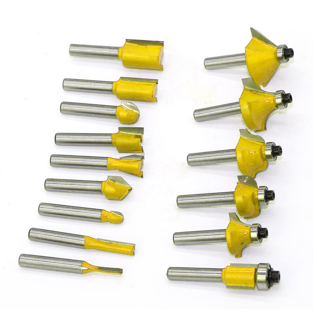 CHCYWJGJ Router Bits Set of 15 Pieces 1/4 Inch Woodwork Tools for Beginner Router Bit Kit for DIY,High Grade Yellow CHCYWJGJ