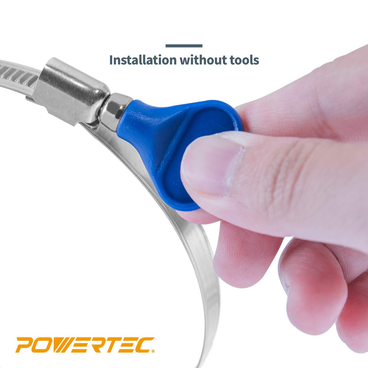 POWERTEC 70127 2-1/2 Inch Key Hose Clamp, Thumb Screw Key Adjustable Stainless Steel Hose Clamps for Dust Collection, Dust Collector and Dryer Vent POWERTEC