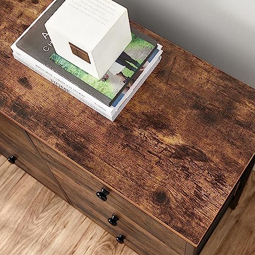 SONGMICS Dresser for Bedroom, Chest of Drawers, 6 Drawer Dresser, Closet Fabric Dresser with Metal Frame, Wooden Top and Front, Brown and Black SONGMICS