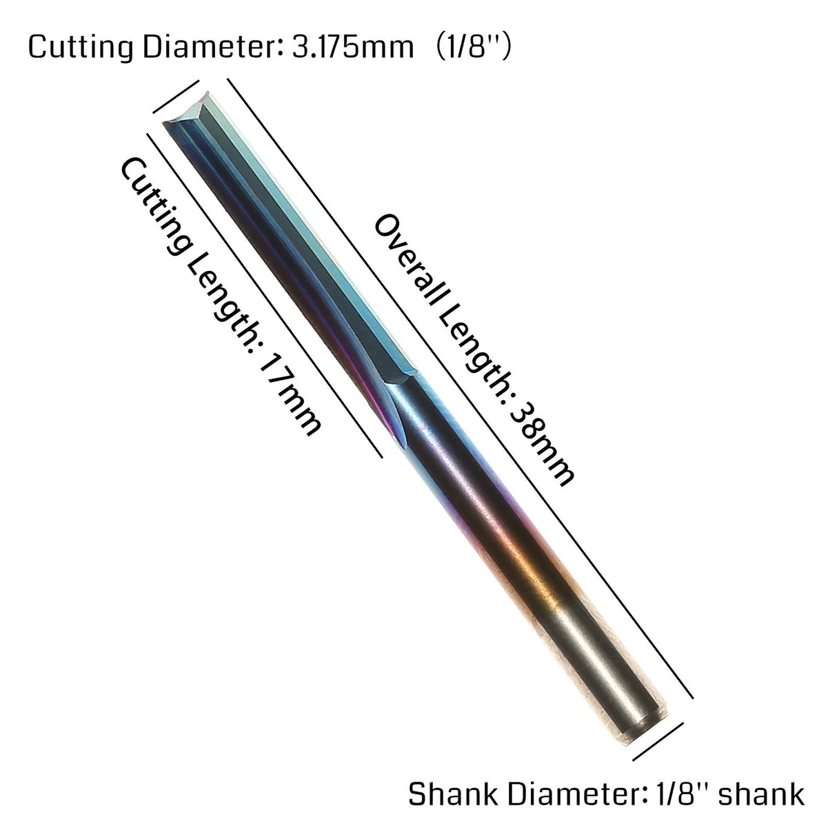 Genmitsu CNC Router Bits 1/8 inch Shank Straight Router Bits Nano Blue Coat 2-Flute End Mill Cutter for Wood MDF PVC Acrylic, 10 PCS, SR10A Genmitsu