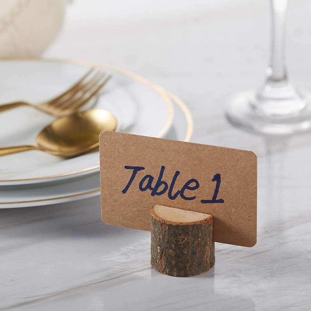 Toncoo Wood Place Card Holders, 10Pcs Premium Rustic Table Number Holders and 20Pcs Kraft Table Place Cards, Wood Photo Holders, Ideal for Wedding Toncoo